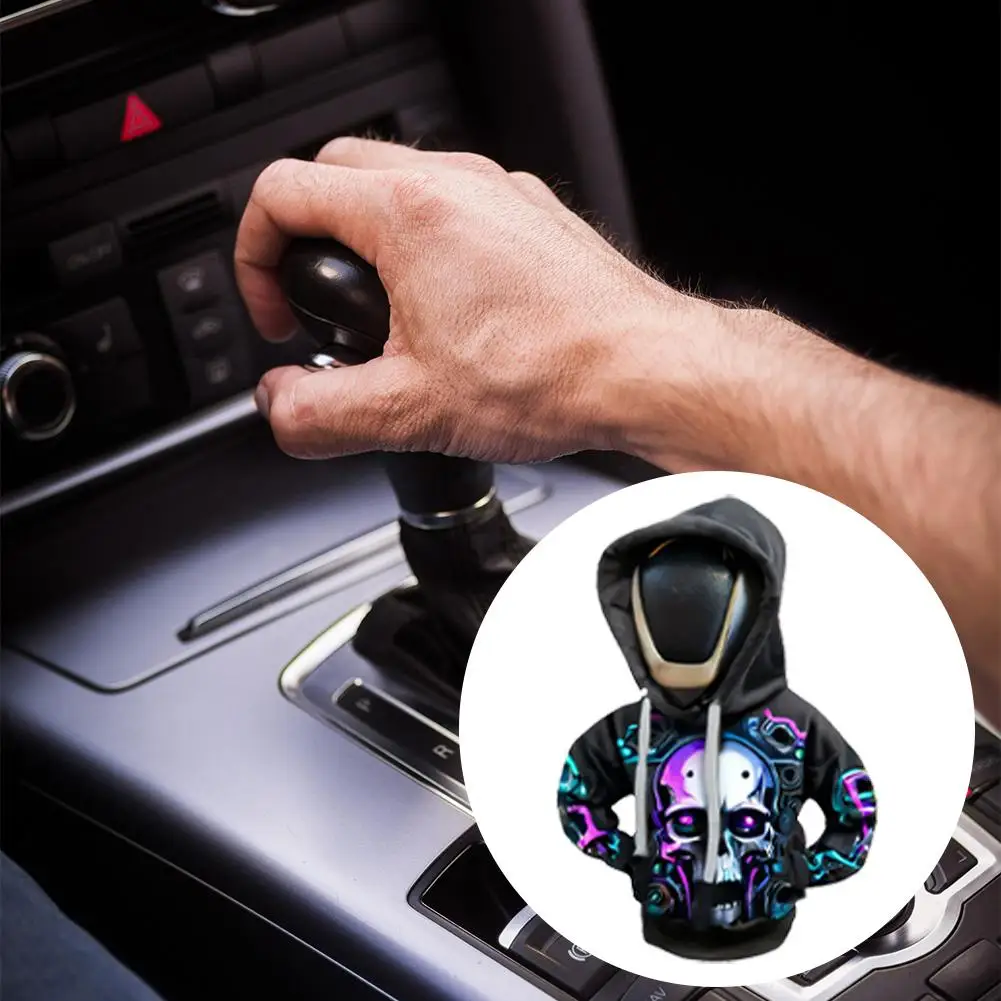 Creative Skull Car Gear Lever Hooded Clothes Car Gear Lever Cover Small Hoodie Car Interior Gear Shift Dust Cover thumbnail 3