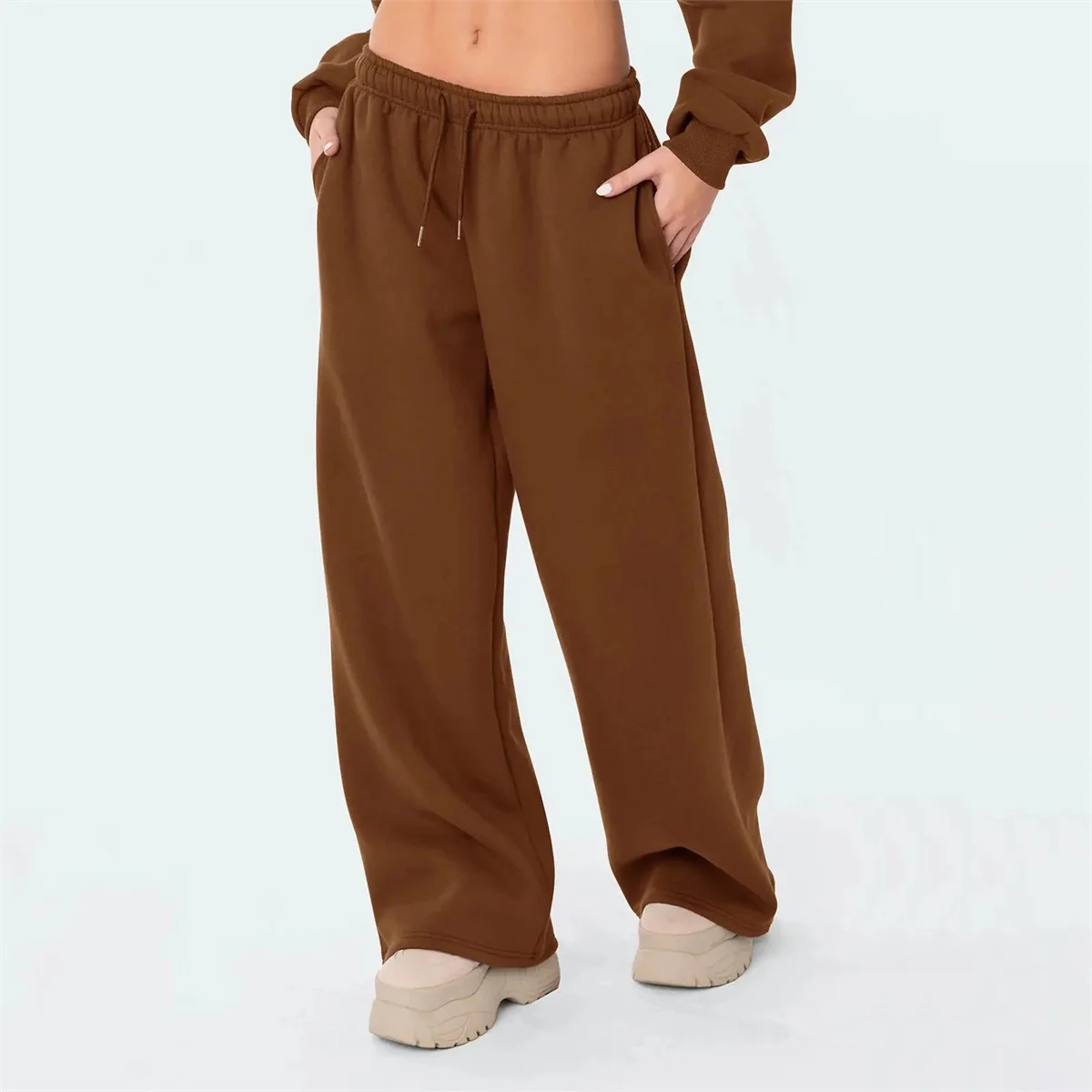 Women Solid Elastic Waist Pants 2025 Autumn Winter New In Baggy Joggers Trousers Straight Casual Sweatpants Fashion Y2K Clothing thumbnail 4