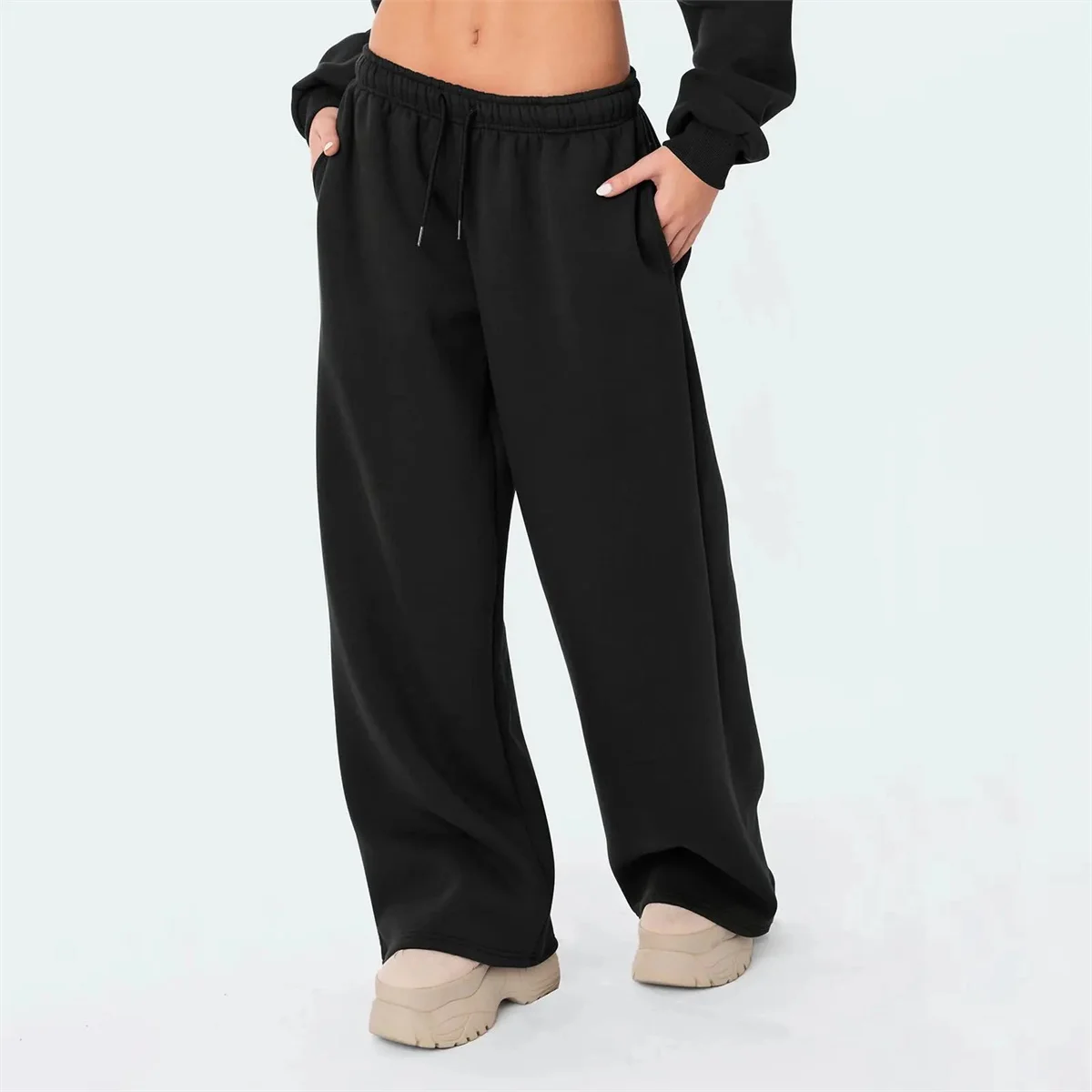Women Solid Elastic Waist Pants 2025 Autumn Winter New In Baggy Joggers Trousers Straight Casual Sweatpants Fashion Y2K Clothing thumbnail 2