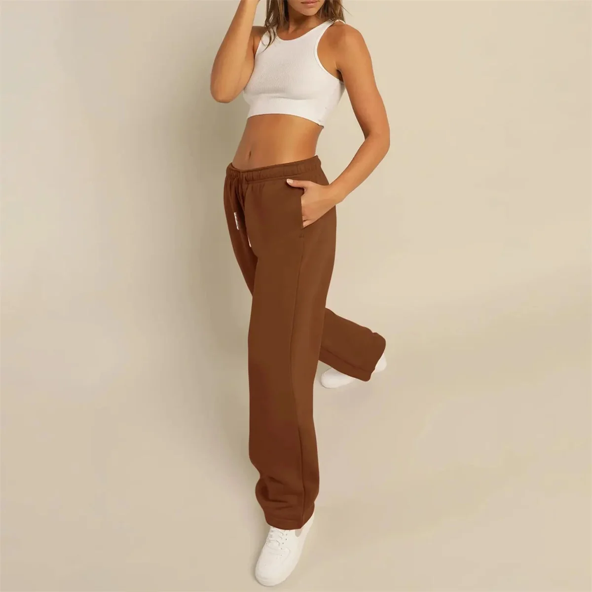 Women Solid Elastic Waist Pants 2025 Autumn Winter New In Baggy Joggers Trousers Straight Casual Sweatpants Fashion Y2K Clothing thumbnail 3