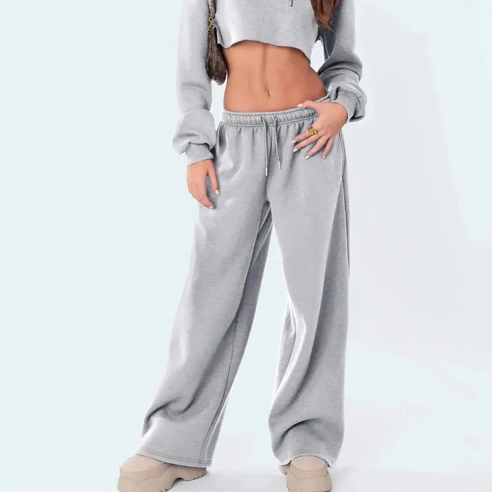 Women Solid Elastic Waist Pants 2025 Autumn Winter New In Baggy Joggers Trousers Straight Casual Sweatpants Fashion Y2K Clothing thumbnail 5