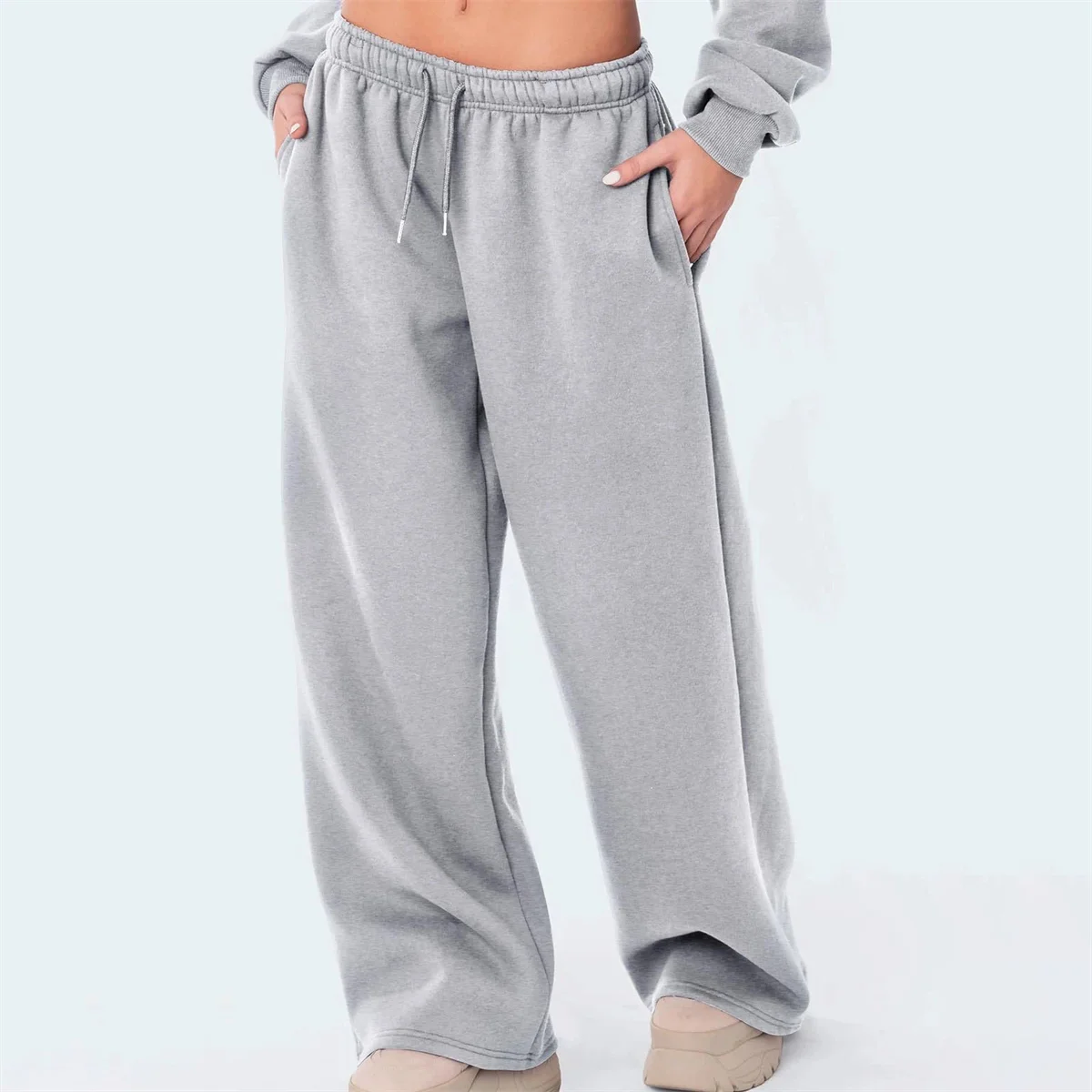 Women Solid Elastic Waist Pants 2025 Autumn Winter New In Baggy Joggers Trousers Straight Casual Sweatpants Fashion Y2K Clothing thumbnail 6