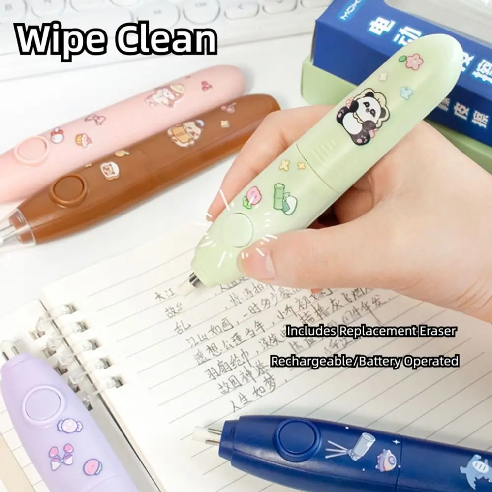 Cute Cartoon Design Electric Eraser Set Battery Powered with Replaceable Core Pencil Eraser Rechargeable Eraser School Office thumbnail 4