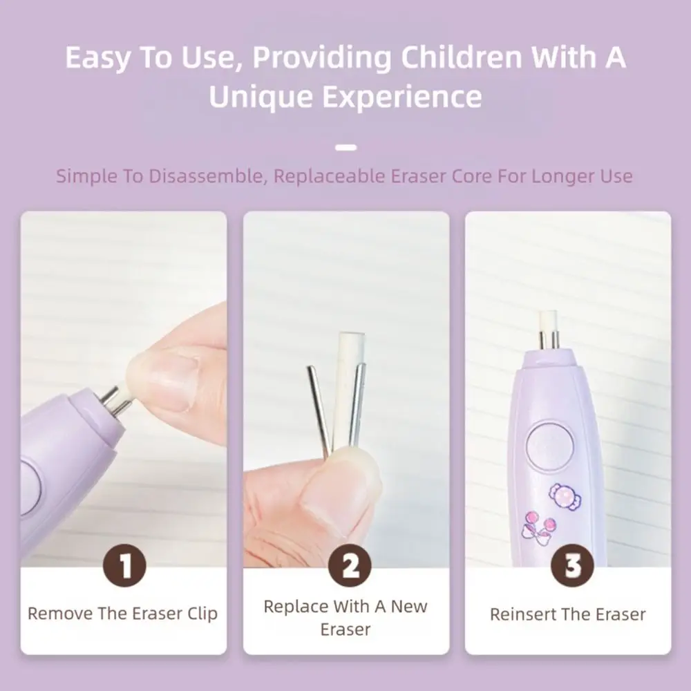 Cute Cartoon Design Electric Eraser Set Battery Powered with Replaceable Core Pencil Eraser Rechargeable Eraser School Office thumbnail 3