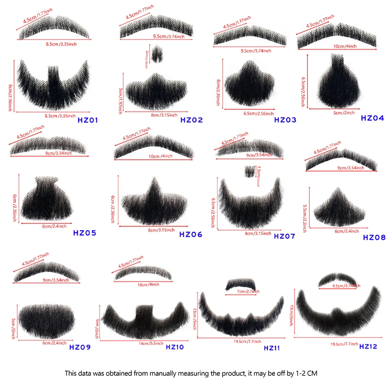 100% Human Hair Hand Made Black Brown Realistic Fake Moustache for Men Makeup Facial Hair By Invisible Beards thumbnail 3