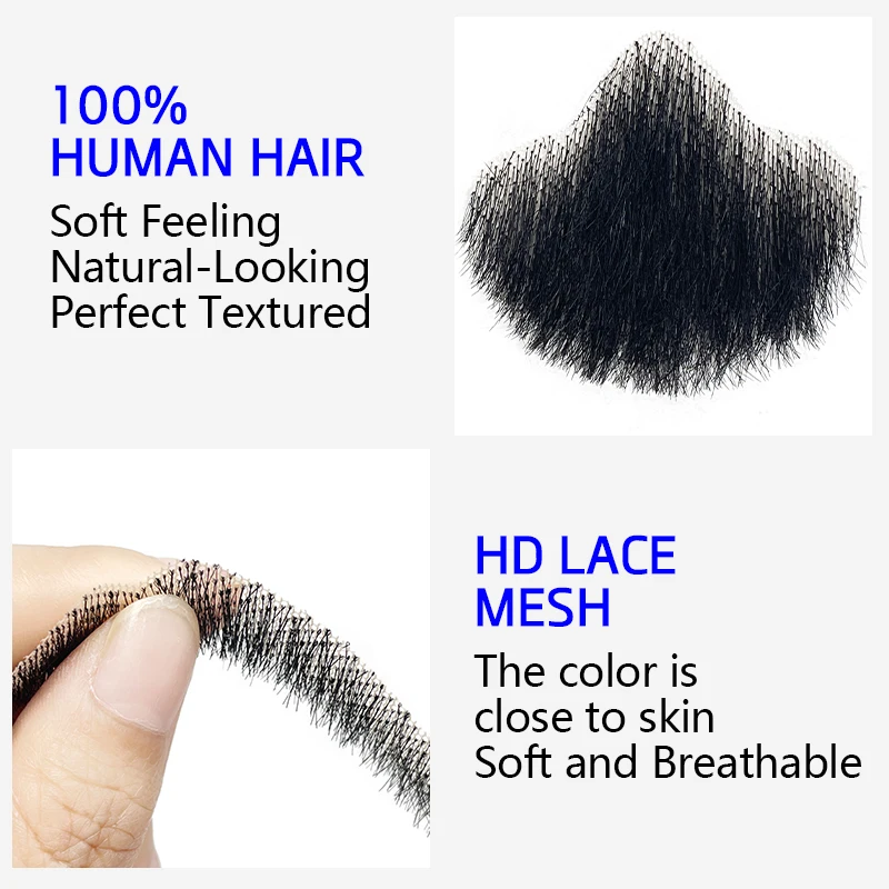 100% Human Hair Hand Made Black Brown Realistic Fake Moustache for Men Makeup Facial Hair By Invisible Beards thumbnail 4