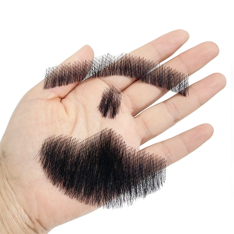100% Human Hair Hand Made Black Brown Realistic Fake Moustache for Men Makeup Facial Hair By Invisible Beards thumbnail 6