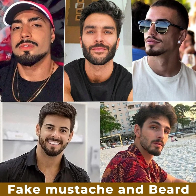 100% Human Hair Hand Made Black Brown Realistic Fake Moustache for Men Makeup Facial Hair By Invisible Beards thumbnail 5