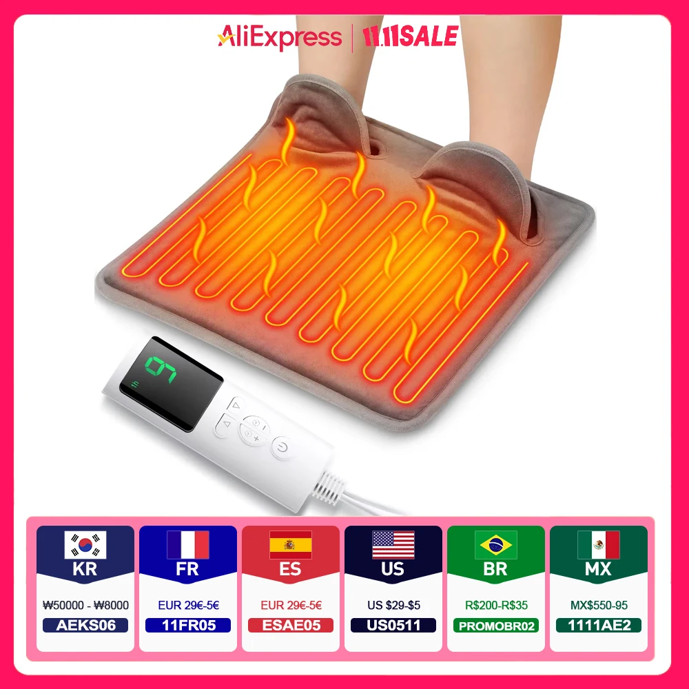 9-gear Electric Foot Heating Pad Portable Winter Soft Plush Washable Foot Warmer 4 Timer Heater Foot Warming Mat for Home Office
