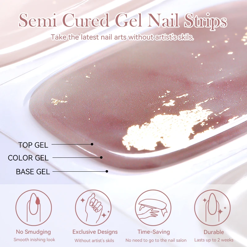 Harunouta Jelly Pink Glitter Semi Cured Gel Nail Sticker Long-Lasting UV Nail Sticker UV/LED Extension Gel Polish Full Cover thumbnail 4
