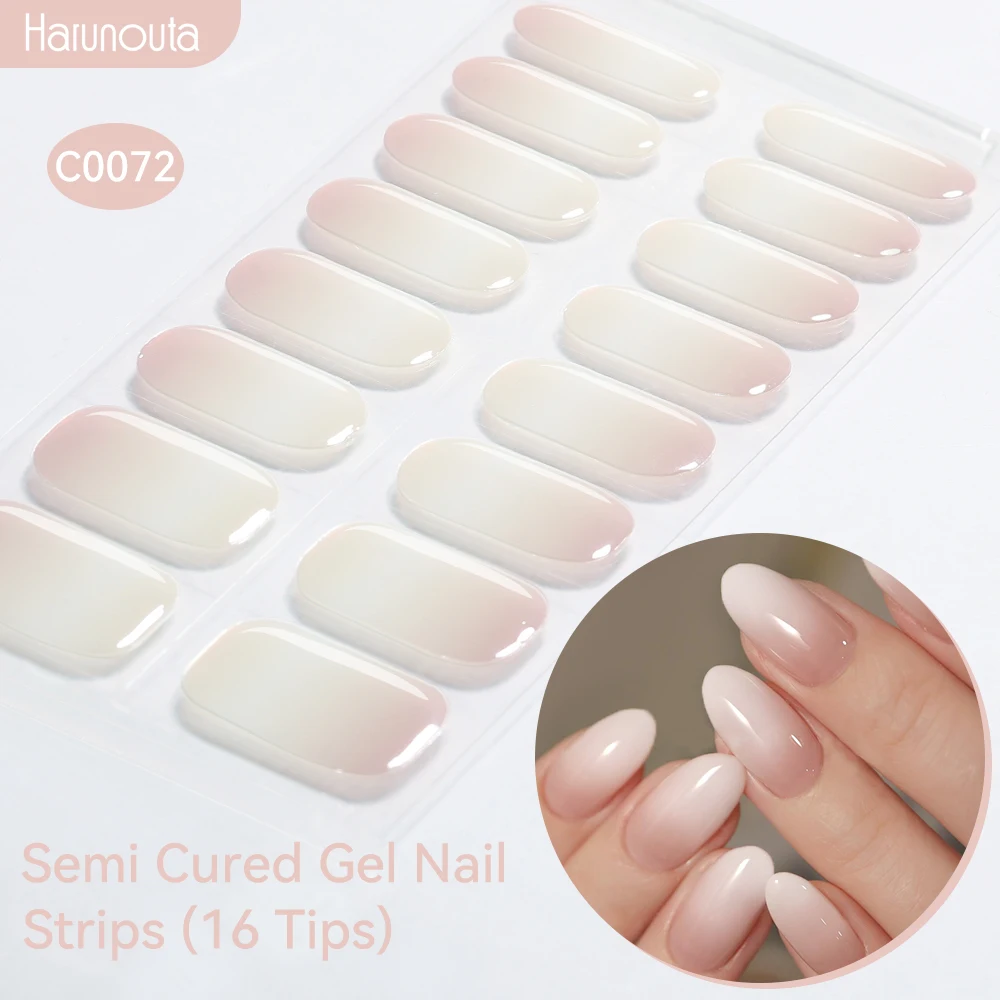 Harunouta Jelly Pink Glitter Semi Cured Gel Nail Sticker Long-Lasting UV Nail Sticker UV/LED Extension Gel Polish Full Cover