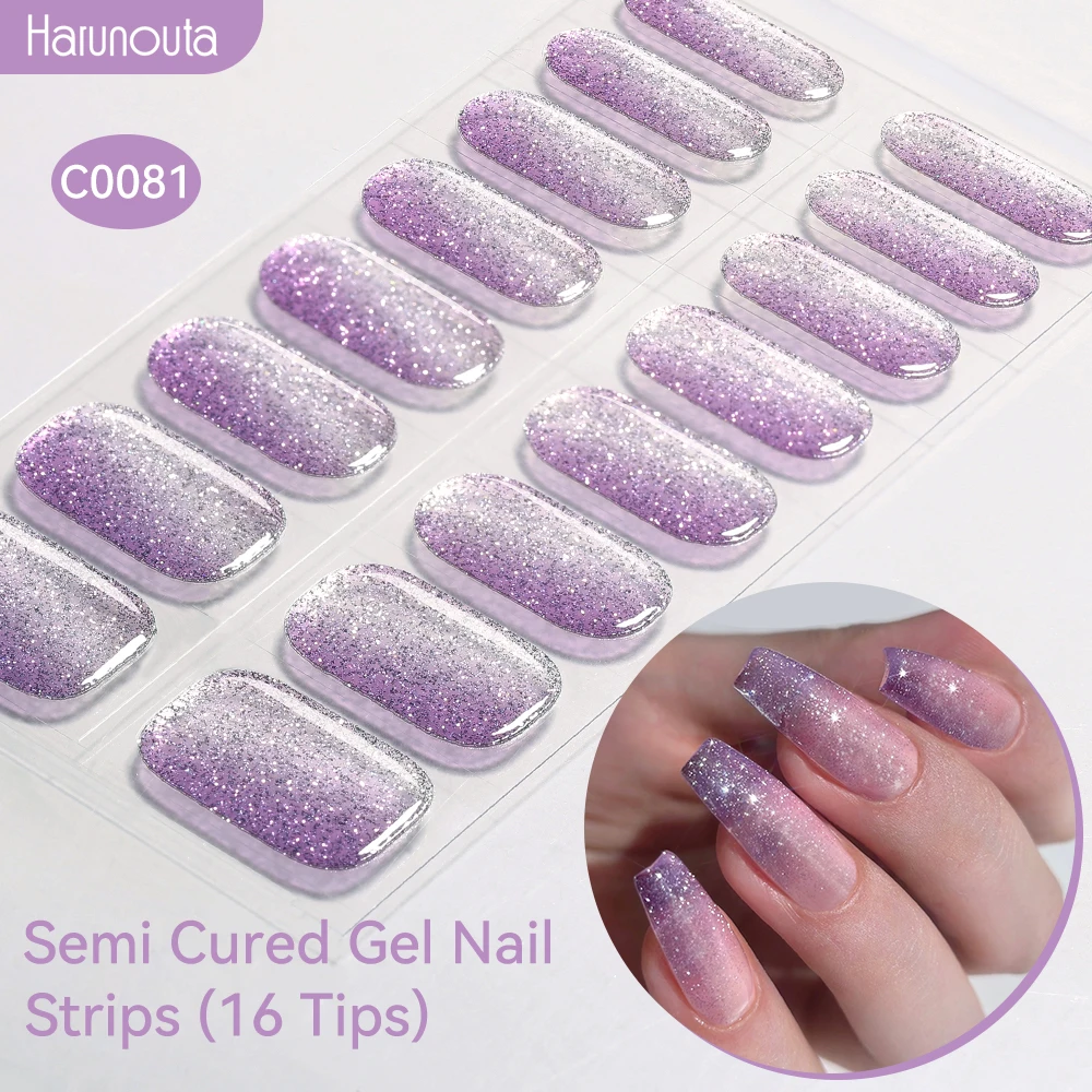 Harunouta Jelly Pink Glitter Semi Cured Gel Nail Sticker Long-Lasting UV Nail Sticker UV/LED Extension Gel Polish Full Cover thumbnail 2
