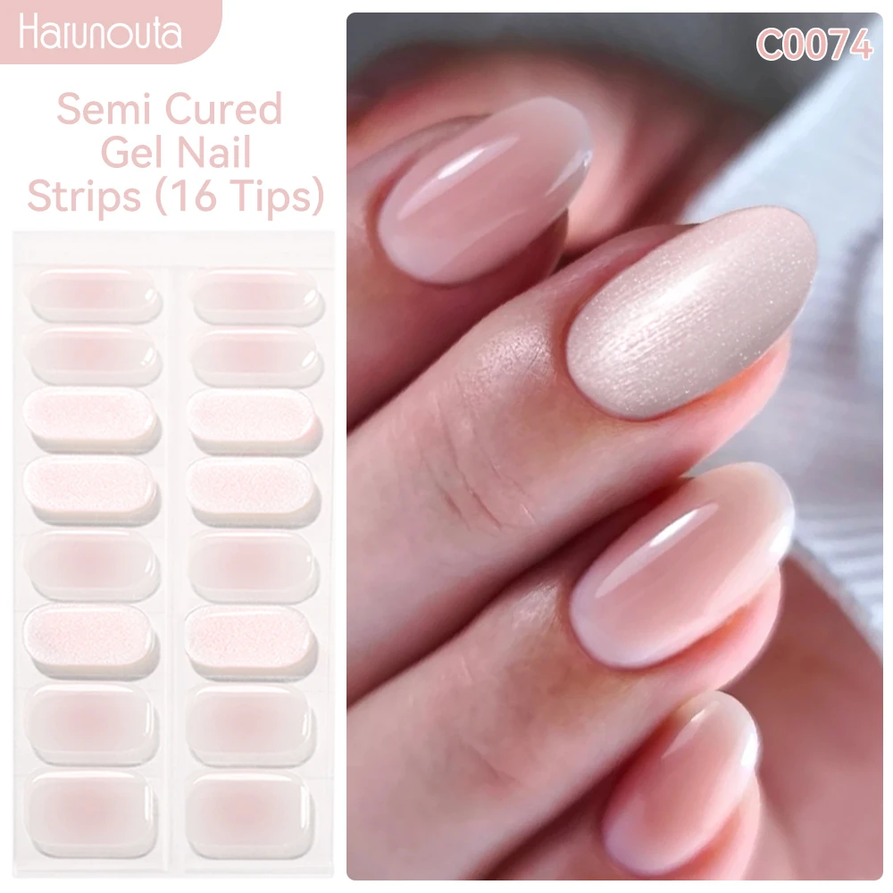 Harunouta Jelly Pink Glitter Semi Cured Gel Nail Sticker Long-Lasting UV Nail Sticker UV/LED Extension Gel Polish Full Cover thumbnail 6