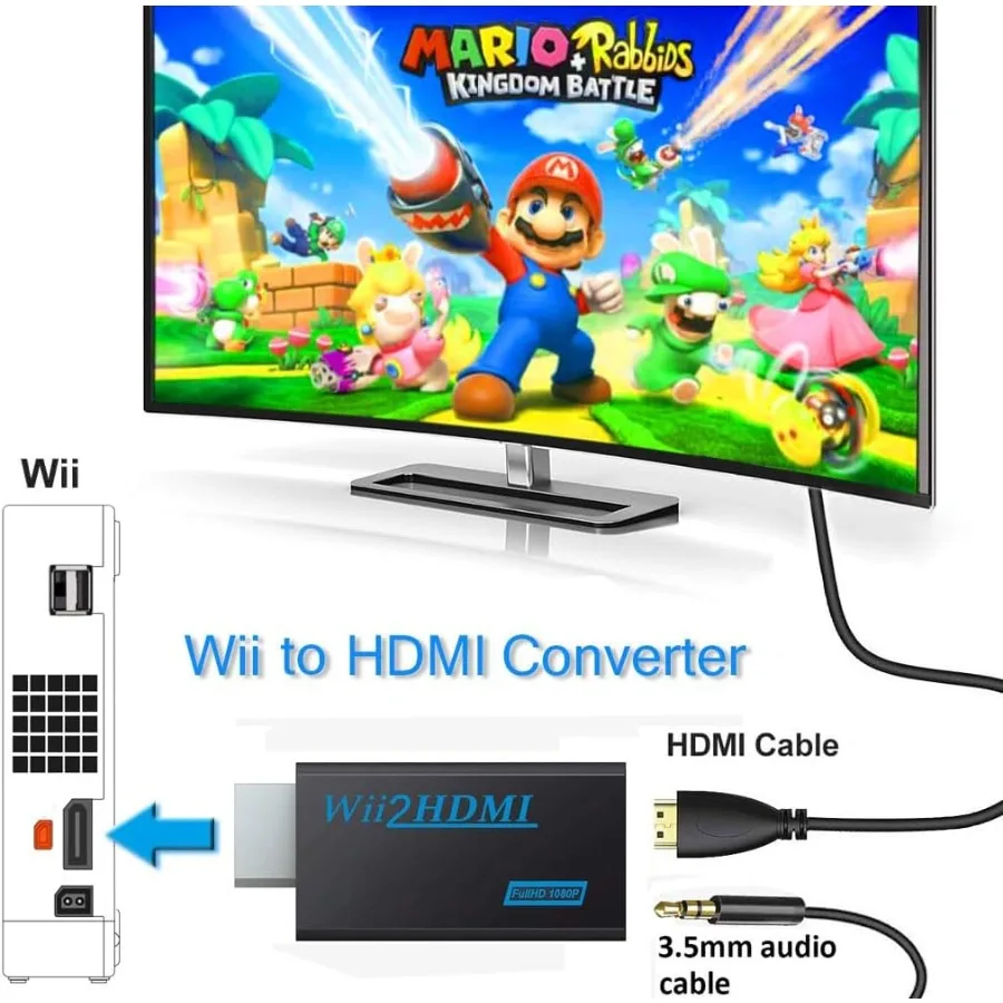 Grwibeou WII To HDMI-compatible Converter Full HD 1080P WII To HD Adapter 3.5mm Audio for PC HDTV Monitor Display with HD Cable thumbnail 3