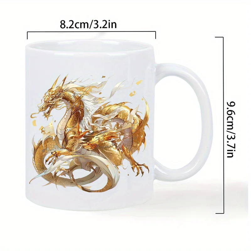 Dragon Coffee Mug - Elegant White Exterior with Golden Dragon Design, Insulated Ceramic Cup for Hot & Cold Beverages, Birthday/C thumbnail 3