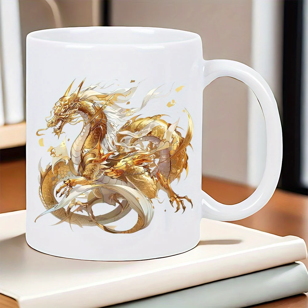 Dragon Coffee Mug - Elegant White Exterior with Golden Dragon Design, Insulated Ceramic Cup for Hot & Cold Beverages, Birthday/C thumbnail 2