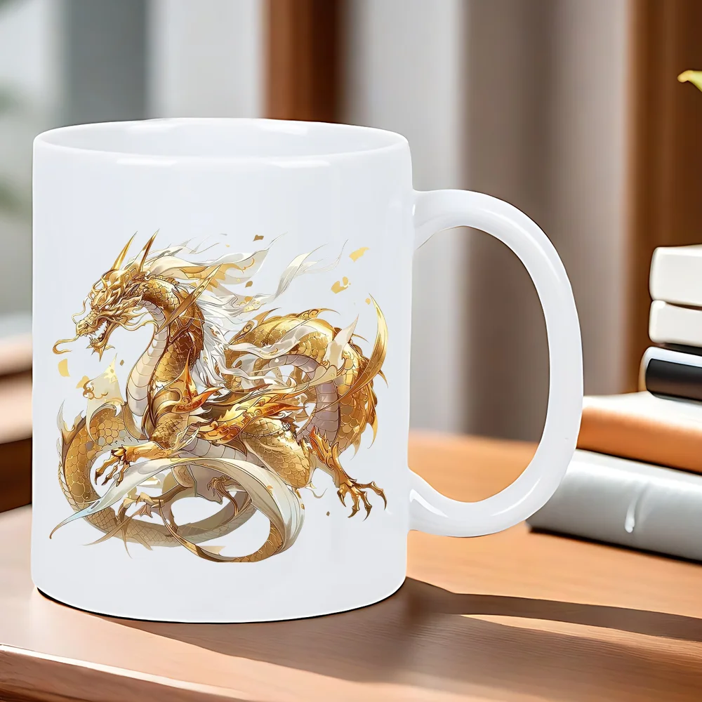 Dragon Coffee Mug - Elegant White Exterior with Golden Dragon Design, Insulated Ceramic Cup for Hot & Cold Beverages, Birthday/C thumbnail 5