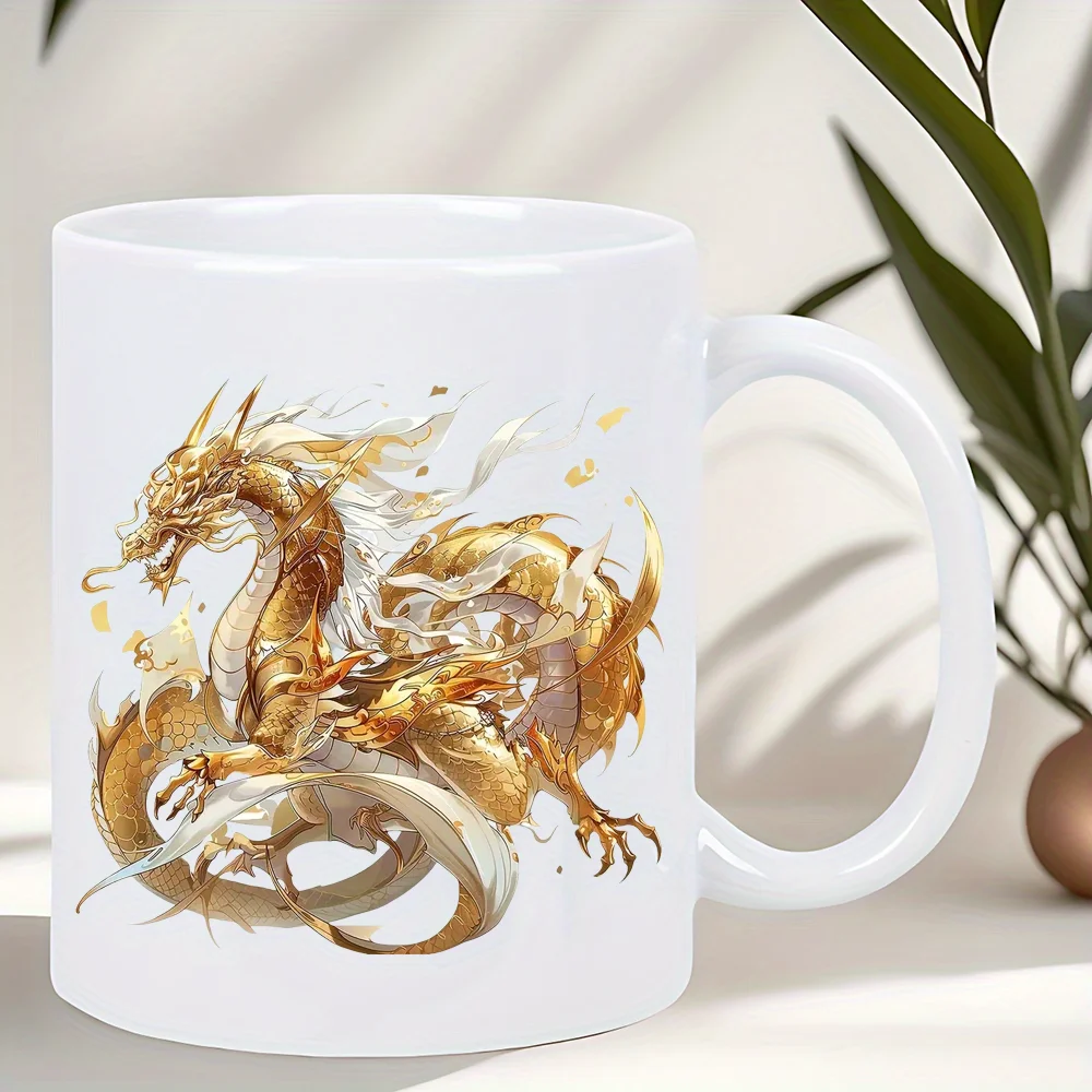 Dragon Coffee Mug - Elegant White Exterior with Golden Dragon Design, Insulated Ceramic Cup for Hot & Cold Beverages, Birthday/C thumbnail 4