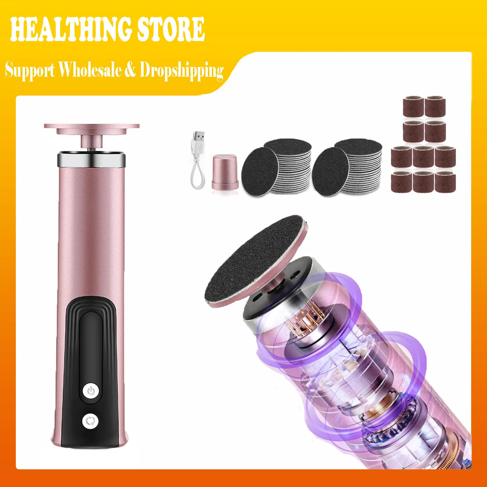 Electric Foot Callus Remover Nail Polisher 2-in-1 Pedicure Tool 6-Speed Dual Grinding Heads Smooth Heels Dead Skin Removal