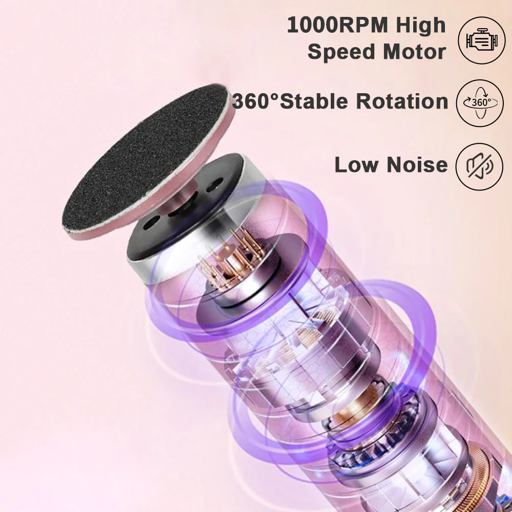 Electric Foot Callus Remover Nail Polisher 2-in-1 Pedicure Tool 6-Speed Dual Grinding Heads Smooth Heels Dead Skin Removal thumbnail 2
