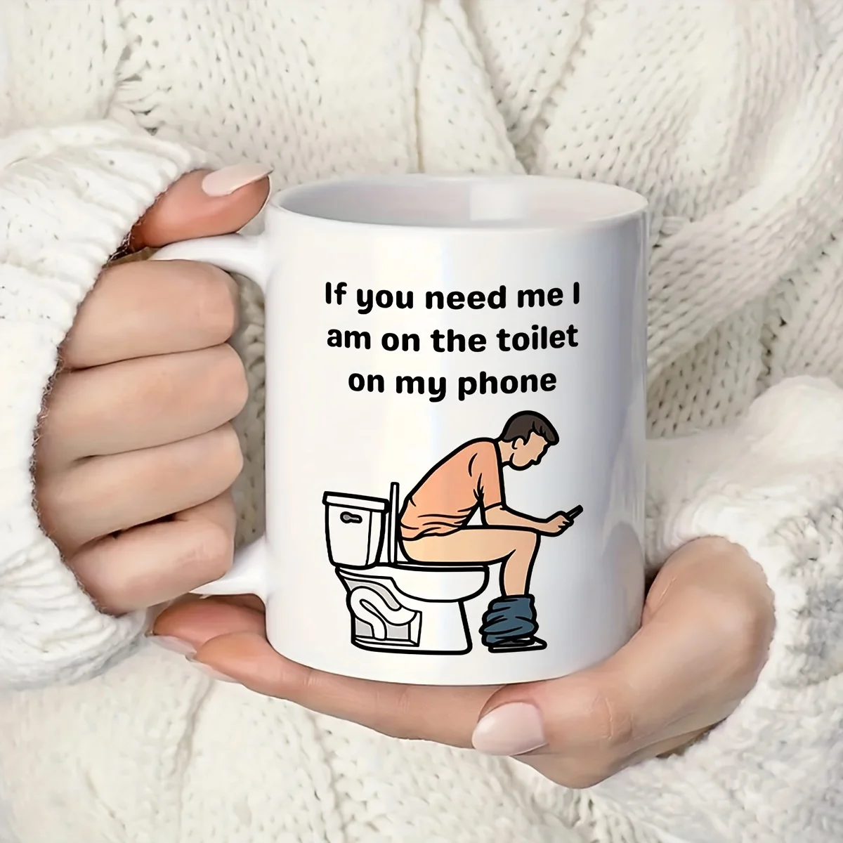 1pc, Funny Toilet Cup, Ceramic Coffee Cup Double-Sided Design, White Tea Cup for Hot Or Cold Drinks, Desk Decoration, If You Nee thumbnail 3