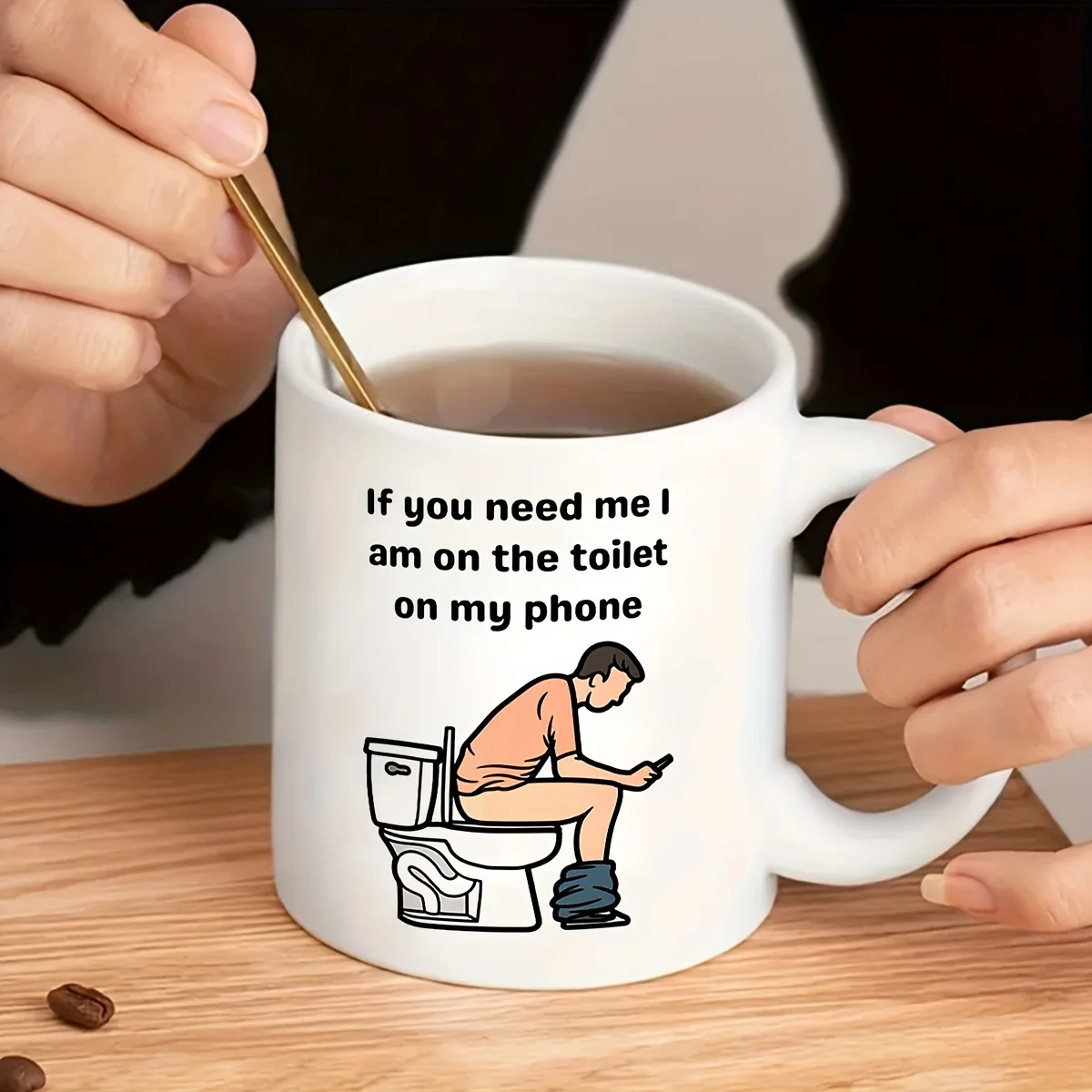 1pc, Funny Toilet Cup, Ceramic Coffee Cup Double-Sided Design, White Tea Cup for Hot Or Cold Drinks, Desk Decoration, If You Nee thumbnail 4