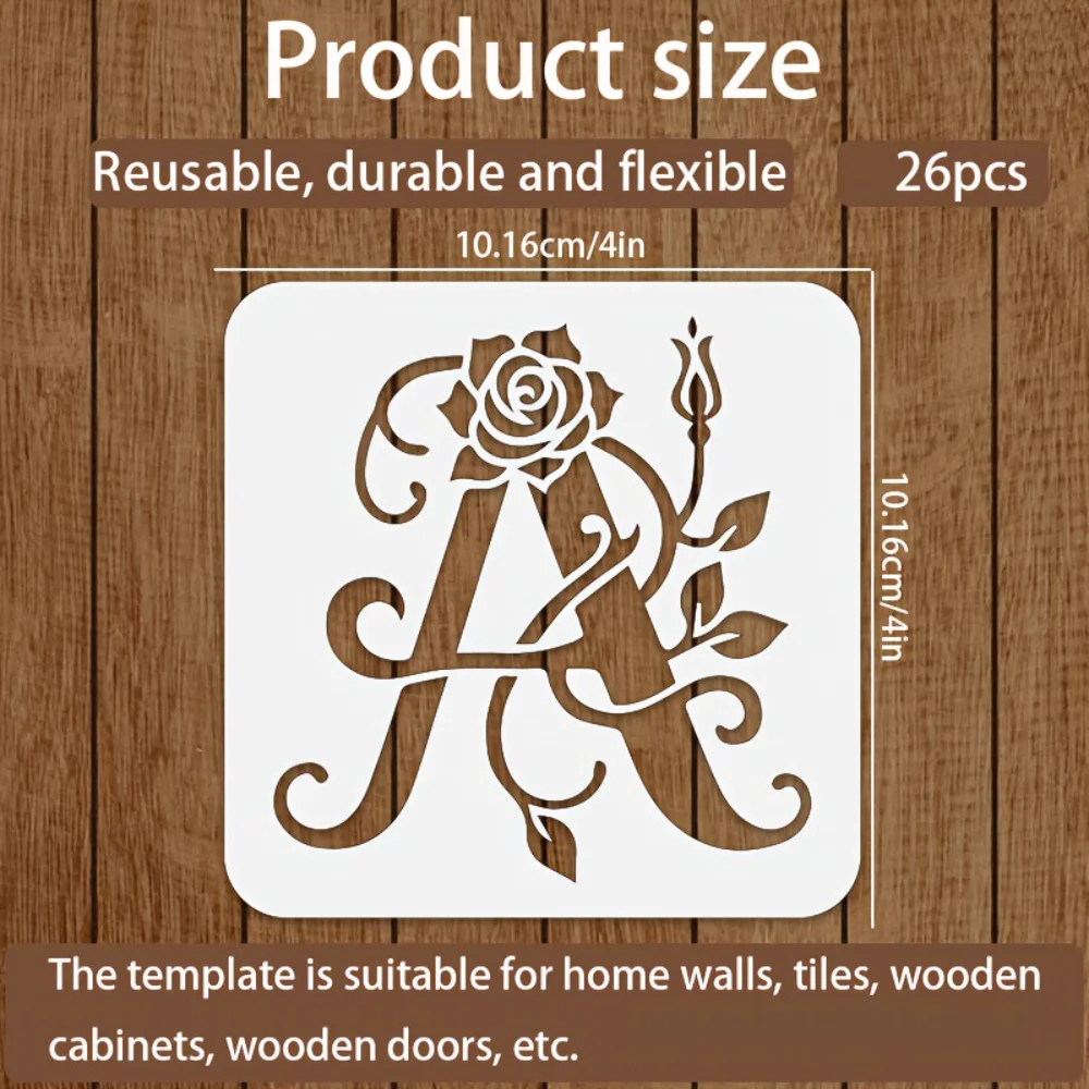 10/26/36pcs Floral Alphabet Stencils Reusable Rose Letter Painting Templates Spray Mold For DIY Cloths Cushion Cover Wall Decals thumbnail 3