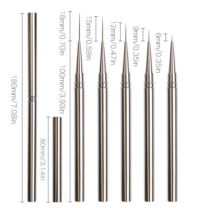 Nails Art Liner Brushes Striping Drawing Elongated Lines Painting 6/9/12/15/18mm Nail Professional Manicure Tool ZJS02 thumbnail 5