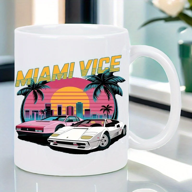 Miami Vice 11oz Ceramic Coffee Mug - Reusable, Insulated Travel Mug, Hand-Wash Only - Perfect Gift for Coffee Lovers, Men & Wome
