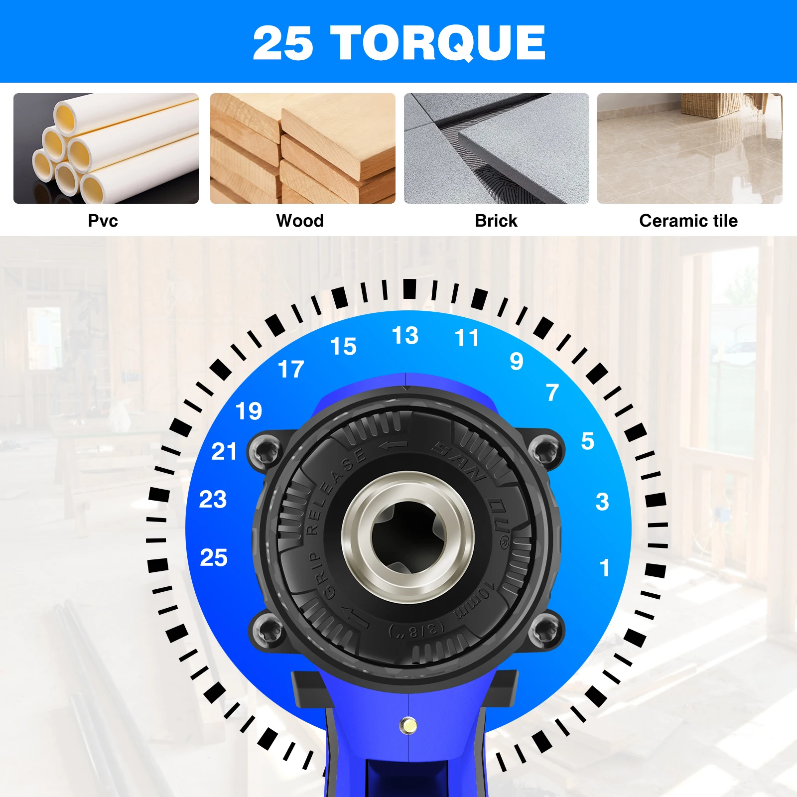 21V Cordless Drill,Electric Screwdriver Tools Kit with 25+1 Torque Setting,2 Variable Speed,29PCS Accessories,LED Work Light thumbnail 2