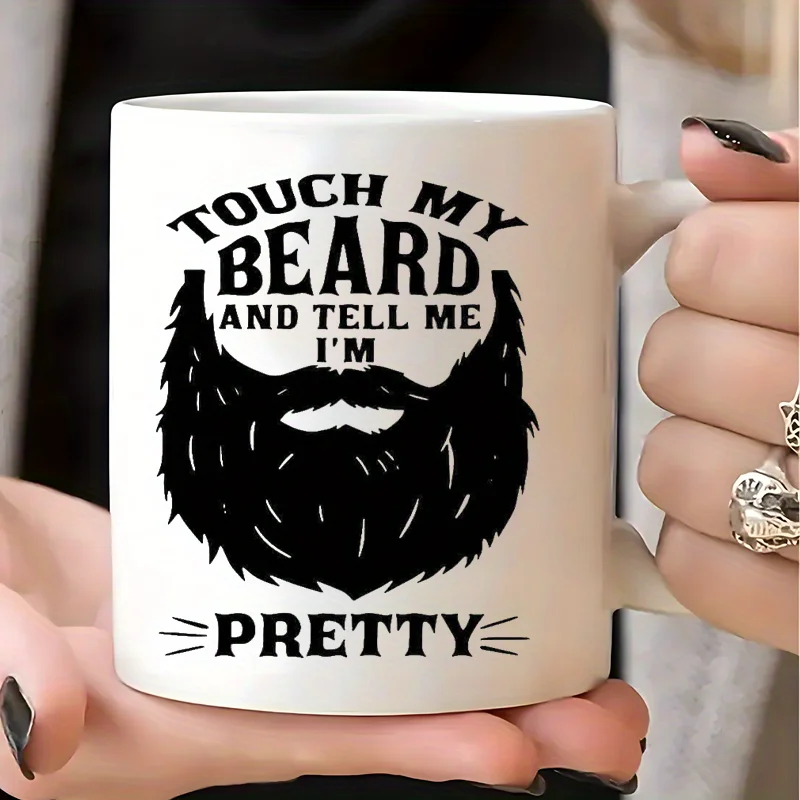 11oz White Coffee Mug - 'Touch My Beard' Funny Design, Reusable & Hand-Wash Only - Perfect Gift for Coffee Lovers, Men & Women, thumbnail 2