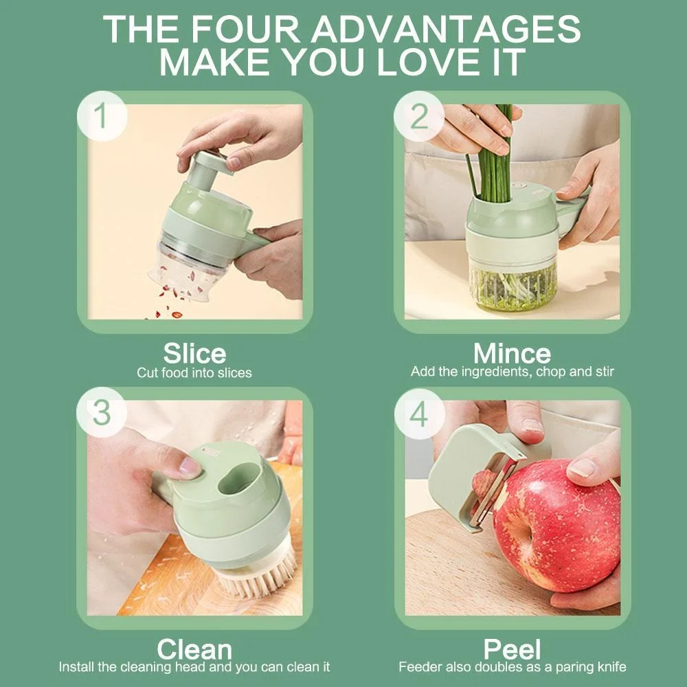 4-in-1 Cordless Electric Vegetable Chopper, Rechargeable Food Processor for Meat, Garlic, Onions & Peppers thumbnail 2