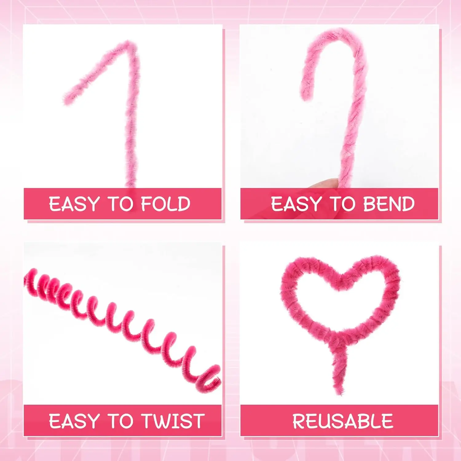 150 Pcs Pink Pipe Cleaners Crafts, 6mm Pink Pipe Cleaners Bulk for DIY Art Projects Flower room Creative Supplies Wrapping Part thumbnail 5