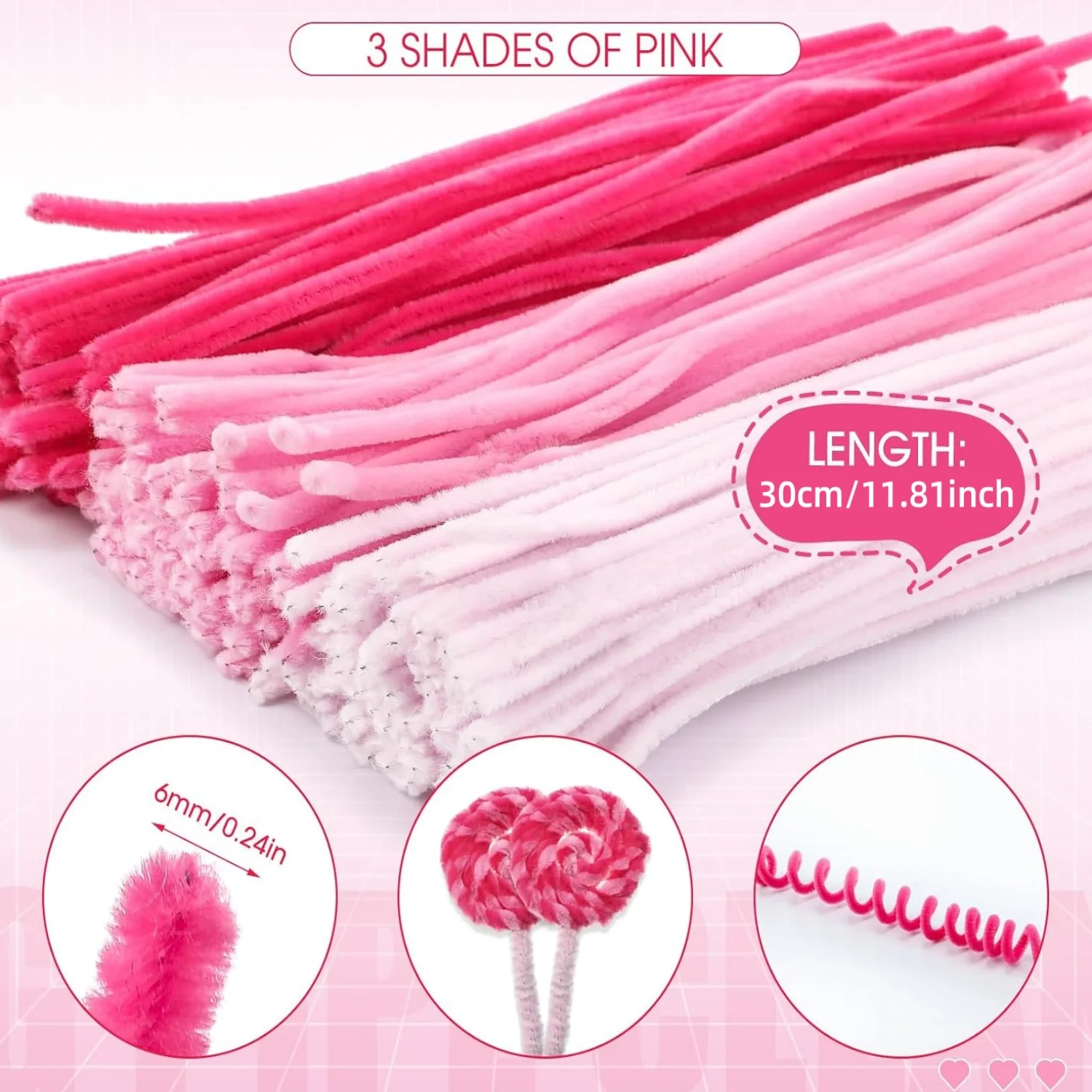 150 Pcs Pink Pipe Cleaners Crafts, 6mm Pink Pipe Cleaners Bulk for DIY Art Projects Flower room Creative Supplies Wrapping Part thumbnail 2