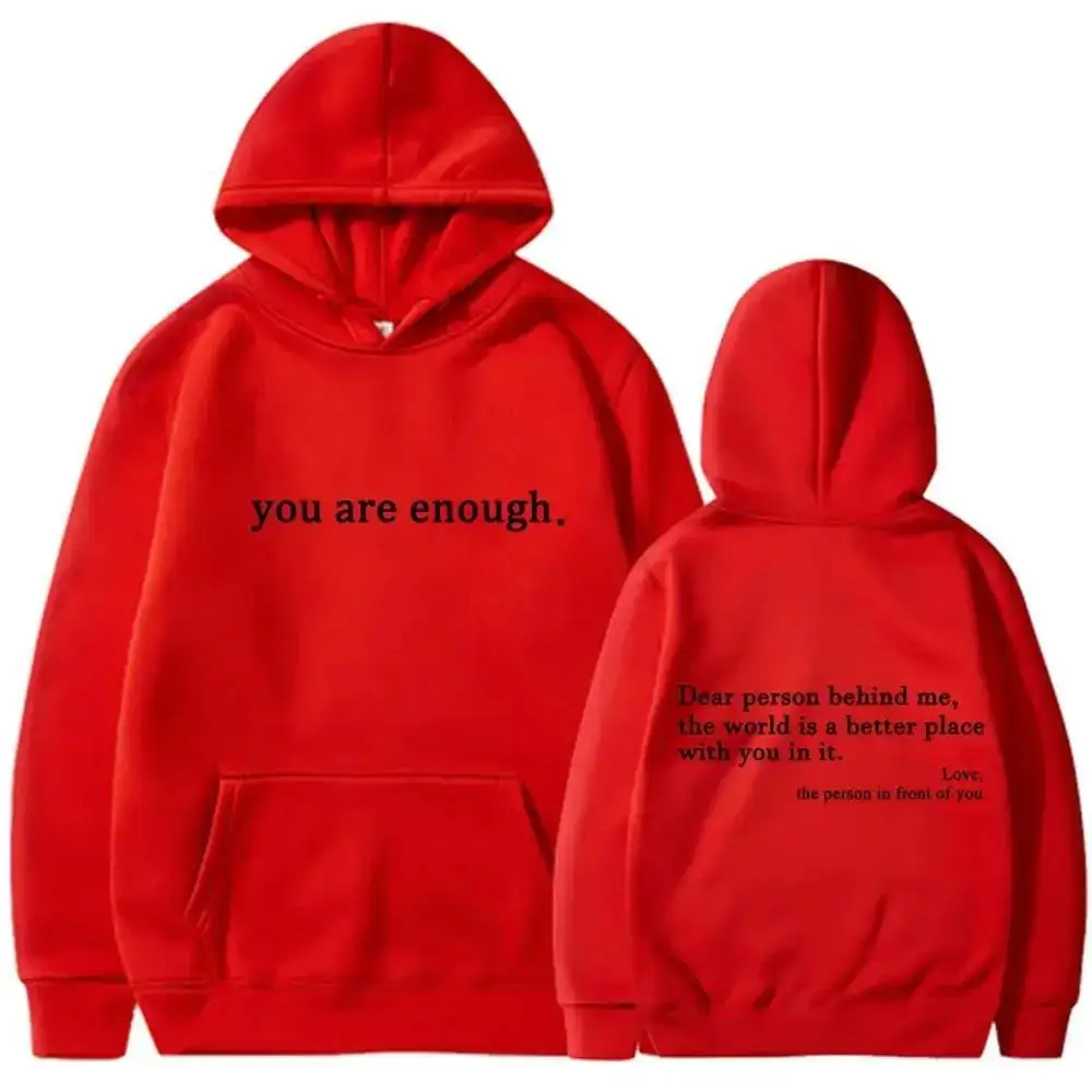Autumn Winter Men Hooded Dear Person Behind Me You Are Enough Print Fashion Sweatshirt Hip Hop Casual Unisex Clothing thumbnail 5