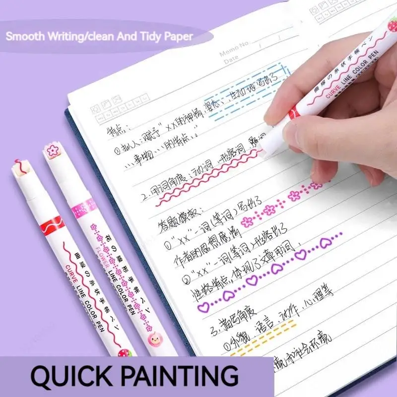 6Pcs/Set Flower Shape Outline Pens Highlighter Marker Curve Roller Tip Pencil Cute Stationery Kawaii Graffiti School Acsesories thumbnail 5