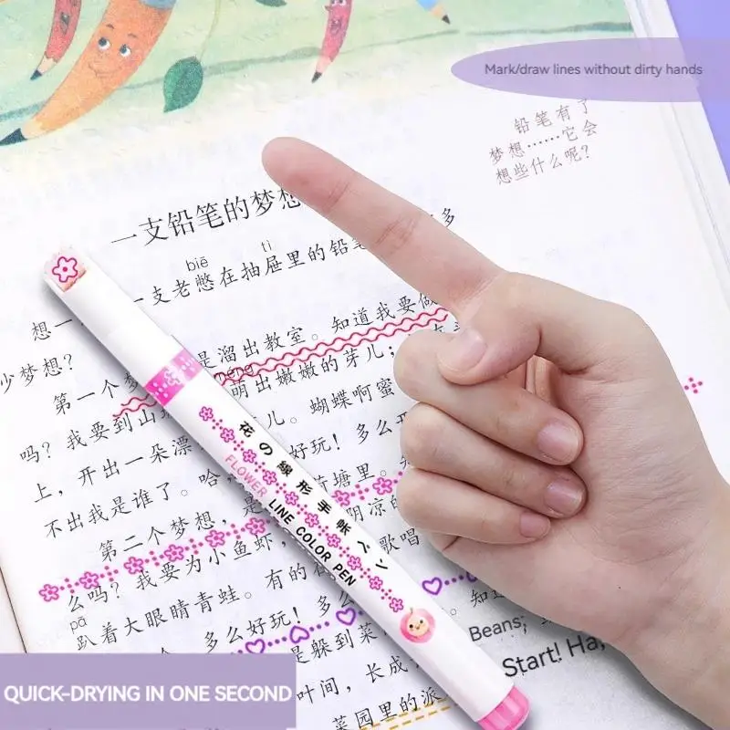 6Pcs/Set Flower Shape Outline Pens Highlighter Marker Curve Roller Tip Pencil Cute Stationery Kawaii Graffiti School Acsesories thumbnail 4