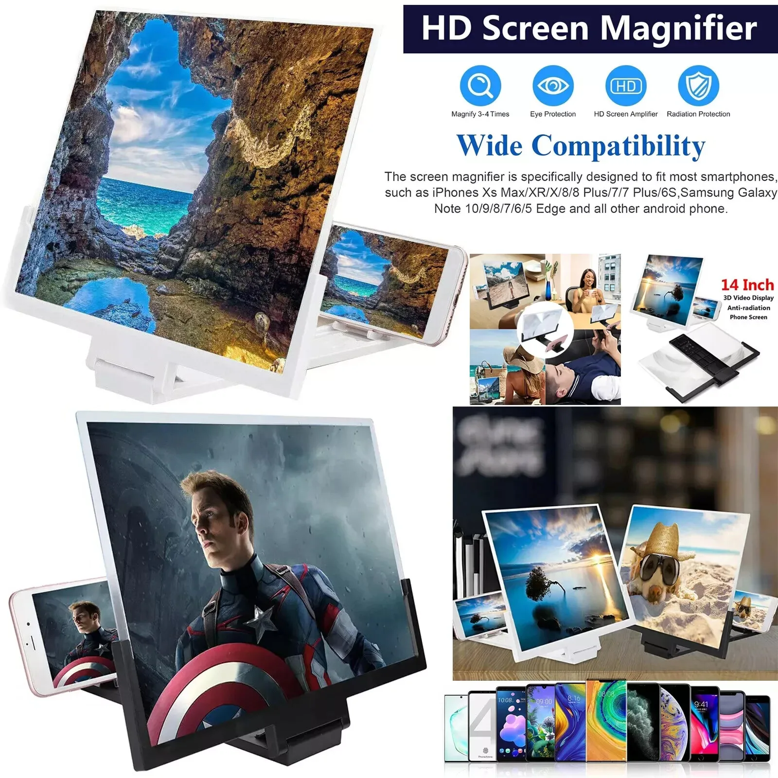 14" inch Mobile Phone Screen Enlarger Magnifier 3D HD Video Amplifier Stand