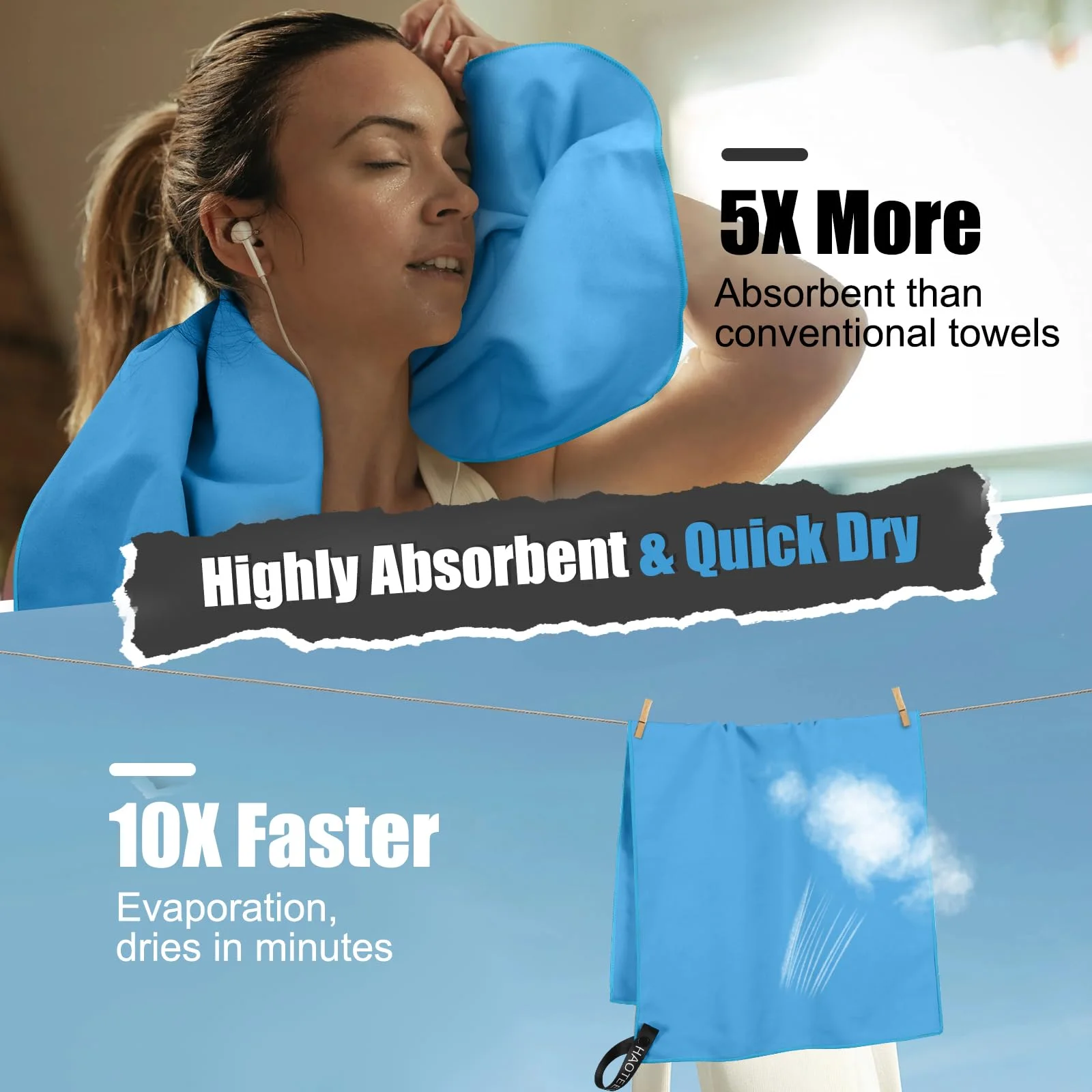 Microfiber Quick Dry Gym Towel Silver ION OdorFree Absorbent Fiber Fast Drying Workout Gear for Body Sweat Working Out thumbnail 4