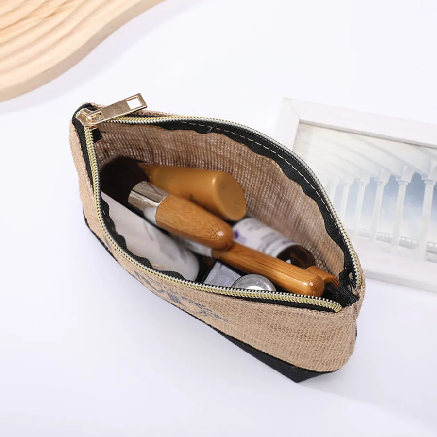 Fashion Simple Linen Men's Handbag Large Capacity Student Pencil Case Key Pouch with Letter Print Change Storage Bag thumbnail 5