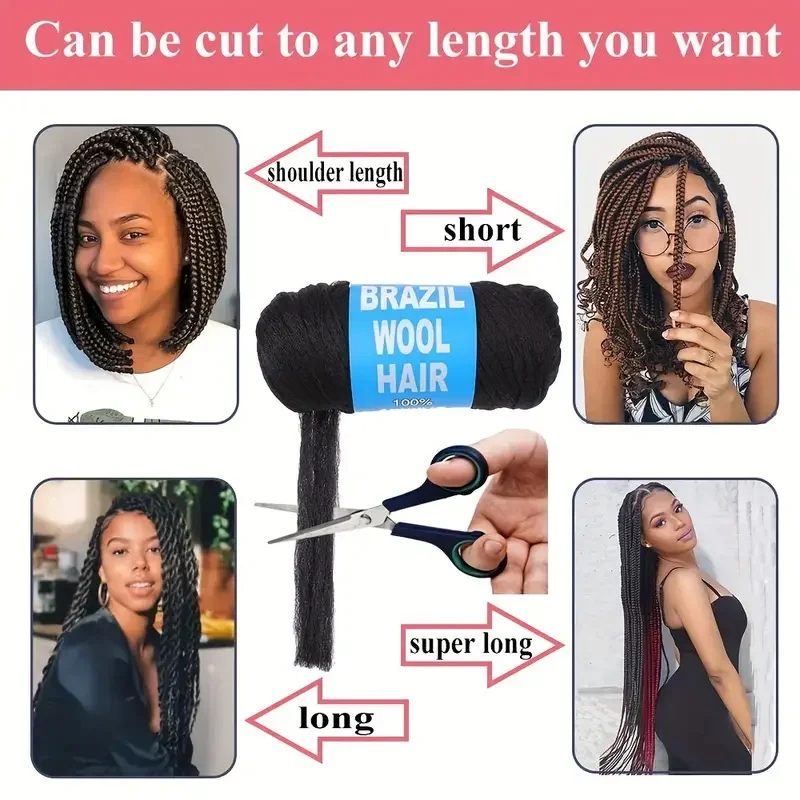2/3/5/8/12Rolls Black Brazilian Wool Hair Acrylic Yarn For African Synthetic Crochet Hair Jumbo Braids Twist Wraps70G/Roll thumbnail 3