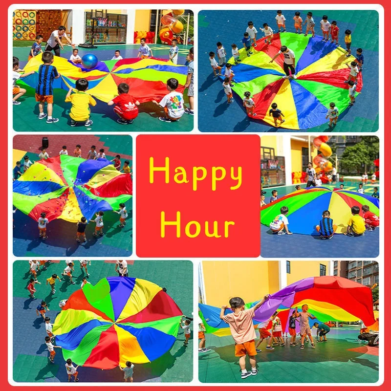 2M Diameter Children's Outdoor Team Game Prop Rainbow Parachute Toy Jumping Bag Bouncing Floor Mat School Multiplayer Game thumbnail 4