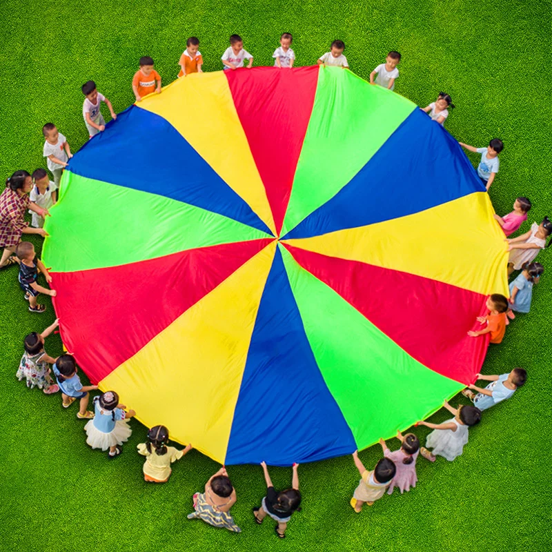 2M Diameter Children's Outdoor Team Game Prop Rainbow Parachute Toy Jumping Bag Bouncing Floor Mat School Multiplayer Game thumbnail 3