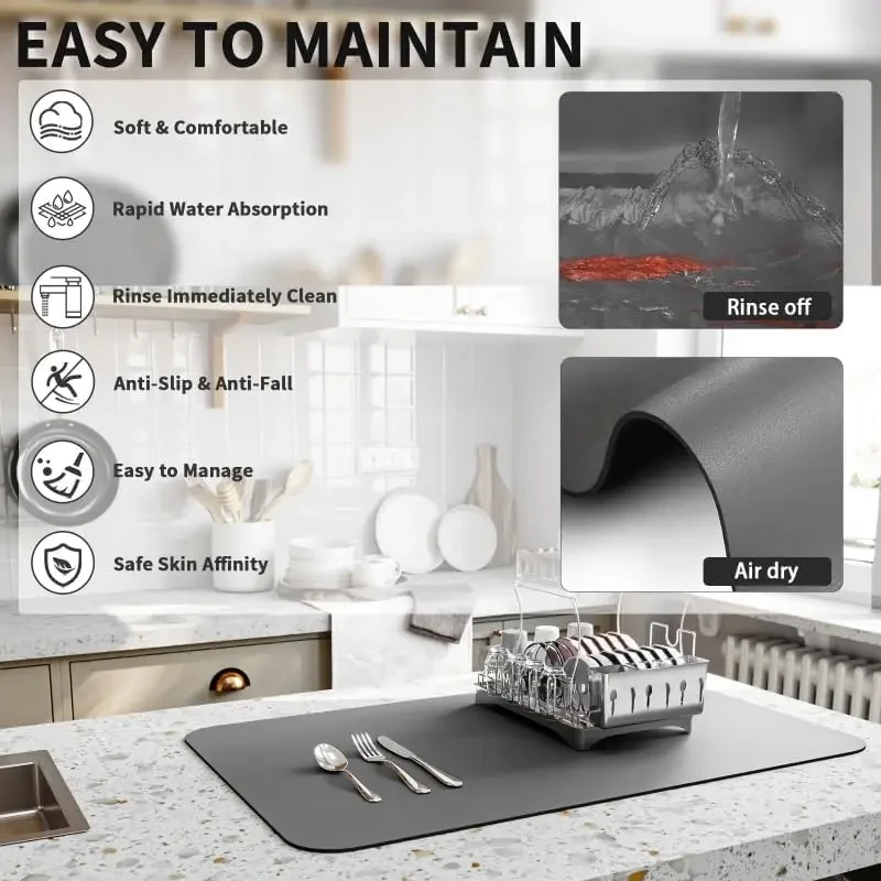 Drying Mat Modern Simple Floral Tableware Drying Carpet Kitchen Dish Bar Draining Mat Water Cup Dining Table Table No-Wash thumbnail 5
