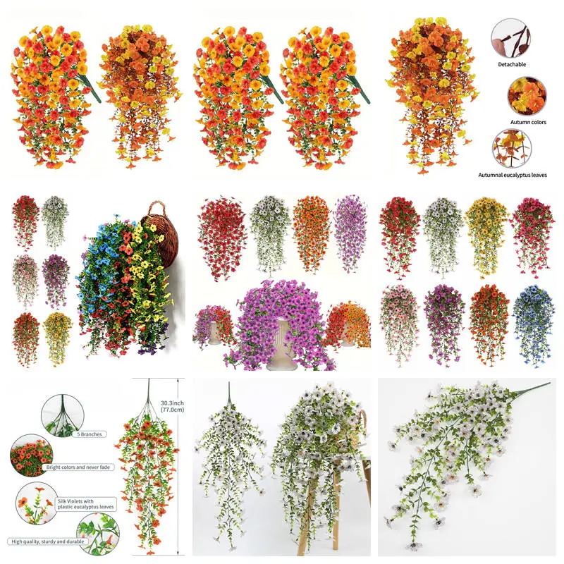 Artificial Hanging Flowers Morning Glory UV Resistant Yard Hanging Fake Plant Garden Wedding Party Decor Garden Balcony Supplies thumbnail 3