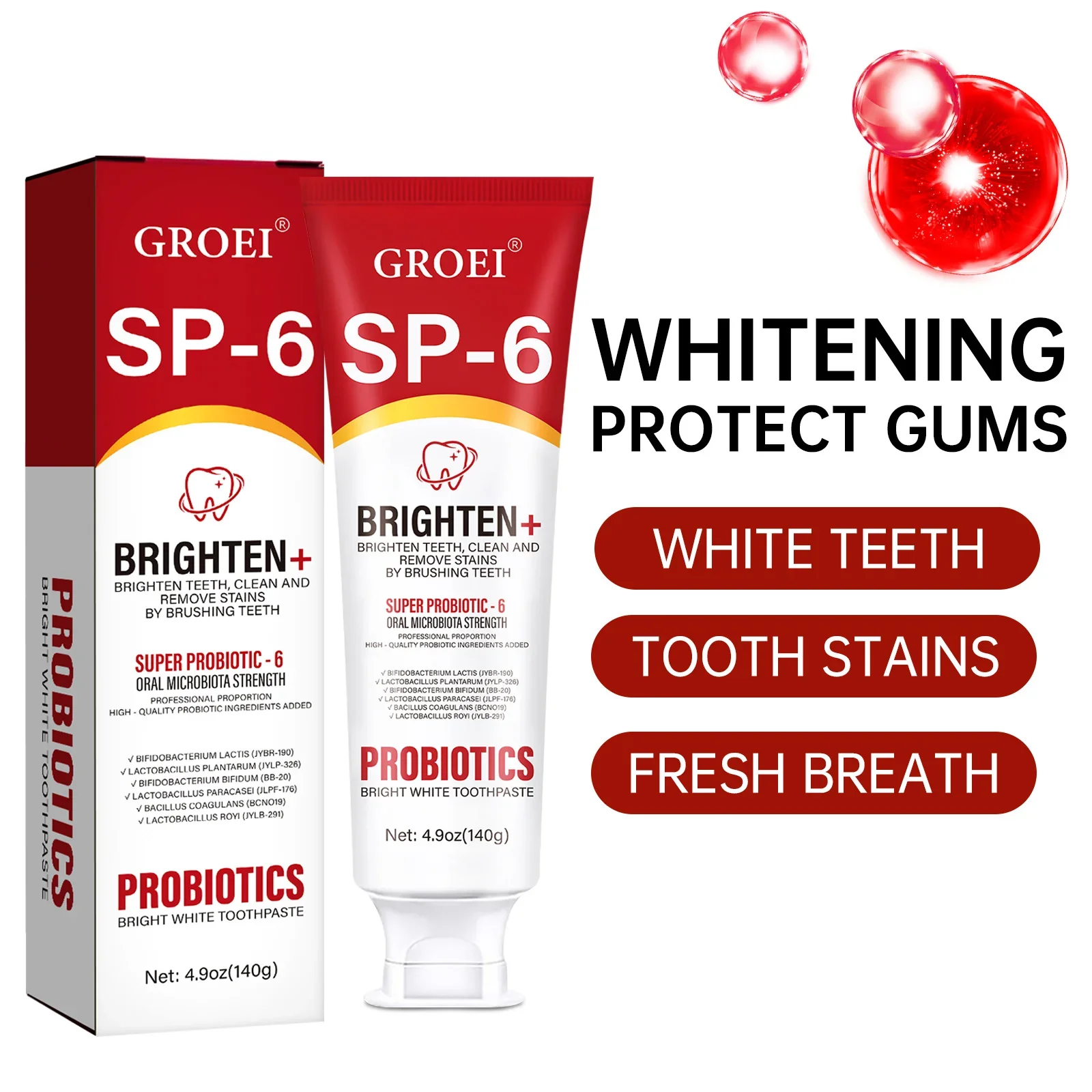 1/2pcs SP-6 Probiotic Toothpaste Whitening Stain Removal Freshens Breath Improves Yellow Teeth Probiotic White Toothpaste Care thumbnail 3