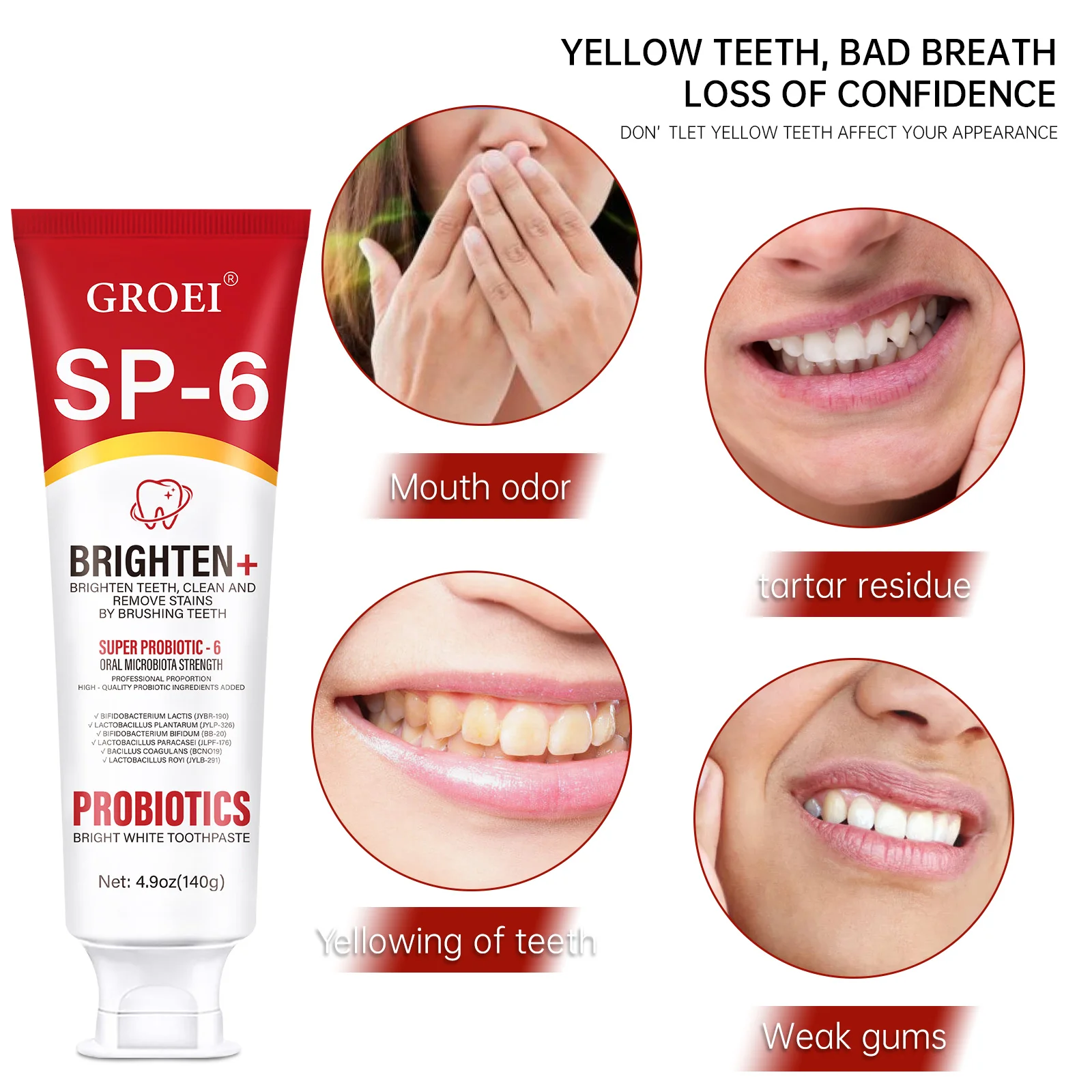 1/2pcs SP-6 Probiotic Toothpaste Whitening Stain Removal Freshens Breath Improves Yellow Teeth Probiotic White Toothpaste Care thumbnail 5