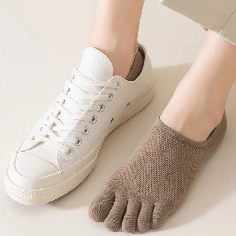 3Pairs Men's Five-Finger Socks Breathable Sweat-Absorbent Sports Boat Sock Solid High Quality Soft Lightweight Invisible Sox thumbnail 2