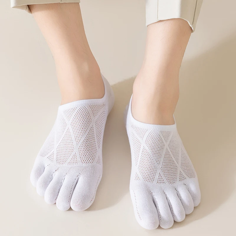 3Pairs Men's Five-Finger Socks Breathable Sweat-Absorbent Sports Boat Sock Solid High Quality Soft Lightweight Invisible Sox thumbnail 5