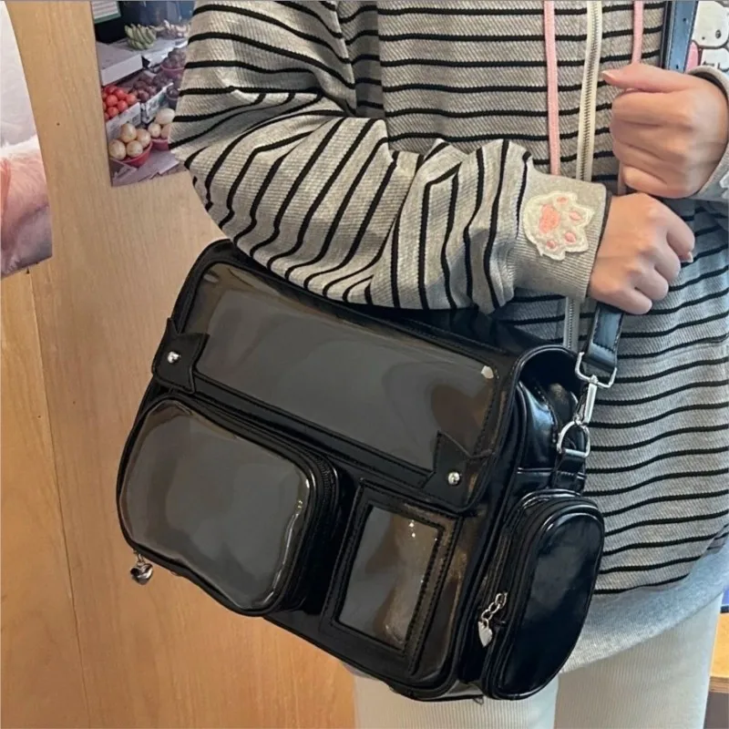 Japanese Solid Color Backpack Women Square Leather Y2K Mochilas Mujer Harajuku Large Capacity Ita Bag Anime Handle Crossbody thumbnail 4
